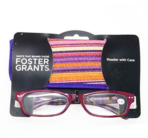 Foster Grant Reading Glasses with Multicolour Stripe Case +1.50 =+1.50 strength
