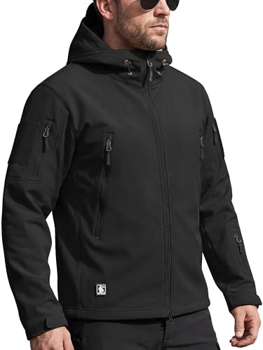 FREE SOLDIER Men's Black Tactical Jacket - Water Resistant Urban Commuter Coat with 9 Pockets, Slim Fit for Work & Casual Wear (Black, 4XL)