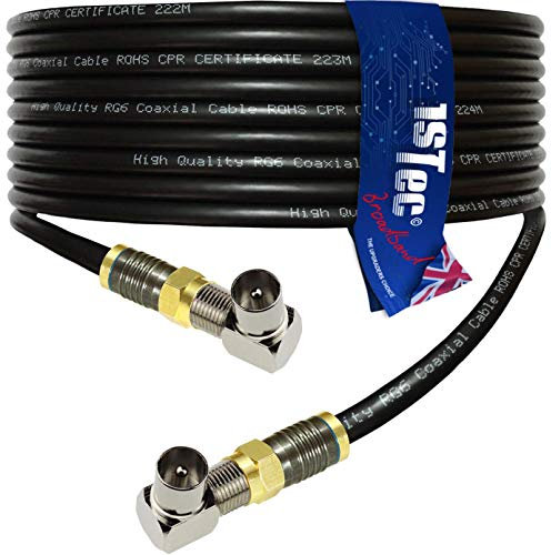 1STec 3m Black Right Angled Gold F-connector Coaxial Male Plug to Plug Digital Freeview BT Youview Aerial Wall Socket to LED LCD Flat Screen TV or DVR Extension Cable (3 Metre, Black)