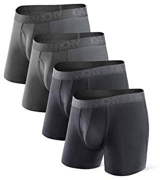 DAVID ARCHY Boxer Homme Caleçon Court 40S Fibre de Bambou Braguette sous-Vêtement avec Open-Fly Élastique Respirant Confortable Antibactérien Longueur de l'entrejambe 5,5 Pouces Lot de 4