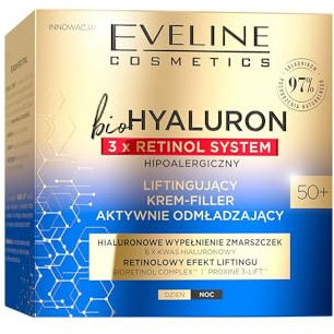 Eveline Cosmetics Biohyaluron 3xRetinol System Anti-Aging Creme mit Hyaluronsäure & Dreifach-Retinol - Tiefe Hydration & Straffung für strahlende Haut, Vegan, Hypoallergen - 50ml