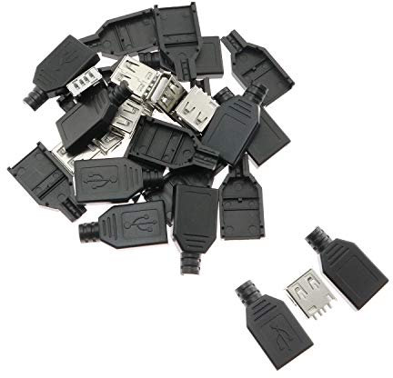 Maxmoral 10pcs USB 2.0 Connector Type A Female Port Socket with Black Plastic Cover DIY Connector