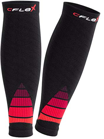 CFLEX Herren & Damen Sport Kompressions Stulpe (1 Paar) Wadenbandage - Schwarz-Rot S-M