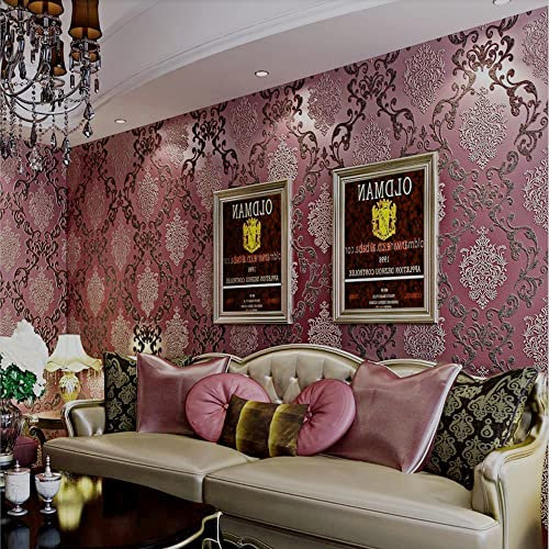 YangYun Home Decoration European 3D Damask Pearl Powder Non-Woven for Living Room Bedroom Hotel Non-Pasted Wallpaper Purple Red Color 0.53m (1.73' W) x 10m(32.8'L)=5.3m2 (57 sq.ft)