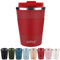 SUNTQ Kaffeebecher to go Thermo aus Edelstahl - Thermobecher mit Gummierte Manschette Doppelwand Isoliert - Kaffeetasse mit Auslaufsicherem Deckel Wiederverwendbar, Weinrot 380ml