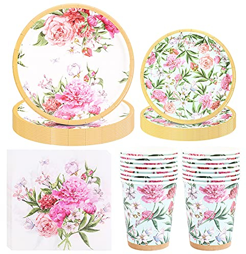 Amycute Forniture per Feste Floreali Vintage, Floreali Vintage Piatti di Carta Bicchieri Tovaglioli per Tea Party, Matrimoni, Docce Nuziali Compleanno Baby Shower