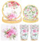 Amycute Forniture per Feste Floreali Vintage, Floreali Vintage Piatti di Carta Bicchieri Tovaglioli per Tea Party, Matrimoni, Docce Nuziali Compleanno Baby Shower