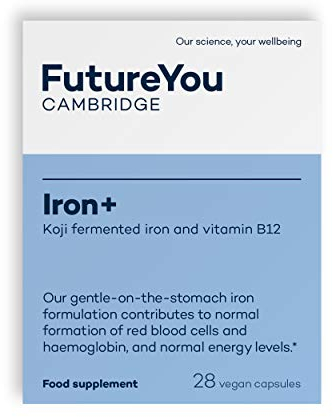 Iron+ Supplements – Energy Tablets with Koji Fermented Iron and Vitamin B12 – 28 Day Supply – Blood Supplement for Normal Formation of Red Blood Cells – Vitamins for Tiredness by FutureYou Cambridge