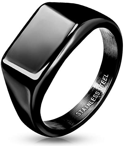 Paula & Fritz® Ring Damen Siegelring Rechteck Schwarz 316L Chirurgenstahl Größe 52 (16,6) Freundschaftsring Herrenring Partnerring Bikerring Damenring