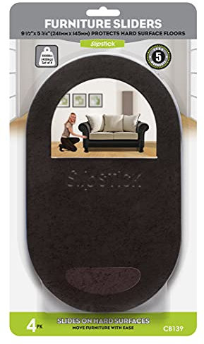 Slipstick 9-1/2” x 5-3/4” Oval Heavy Furniture Movers for Hardwood Floors (4 Pack) Premium Reusable Felt Furniture Sliders for Moving Heavy Appliances & Furniture on Hard Surfaces, CB139