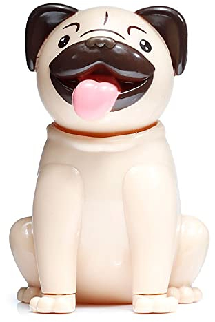 Namenlos Wackelfigur Hund Mops mit Solar | Lustige Deko-Figur Wackelkopf-Figur für Auto LKW H 10,5 cm