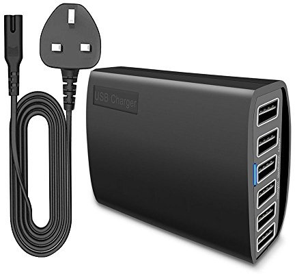 60W Multiport USB Charger Station 6-port Multi-Port Desktop USB Charging Hub High Speed Travel Wall Charger with iSmart Technology for Smartphone Tablets and More