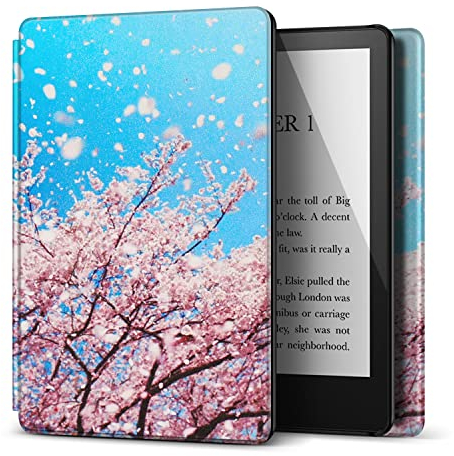 TNP Case for 6.8 Kindle Paperwhite 11th Generation 2021 / Kindle Paperwhite Signature Edition, PU Leather Cover, Protective Sleeve Folio Case for Kindle E-Reader with Auto Sleep/Wake, Cherry Blossom