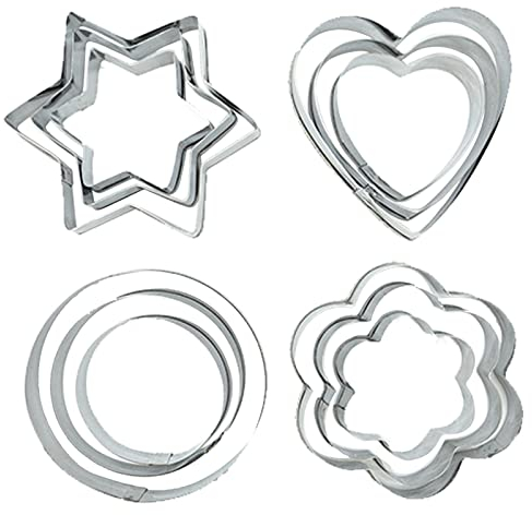 Cortador de galletas, 12 piezas de cortadores de galletas, cortadores de galletas, cortador de galletas de Navidad, cortador de galletas de acero inoxidable, corazón, círculo, flor, estrella,
