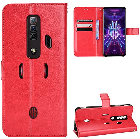 BellaCase ZTE Nubia Red Magic 7 Coque [Étui Portefeuille] [Fonction Support] [Slots pour Cartes] [Couverture à Rabat Magnétique] Compatible avec Le Smartphone ZTE Nubia Red Magic 7(Rouge)