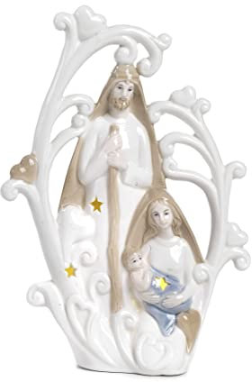 Paben Articoli Religiosi Presepe Gruppo Natività con Albero Stilizzato 21.8 cm in Porcellana con Luci