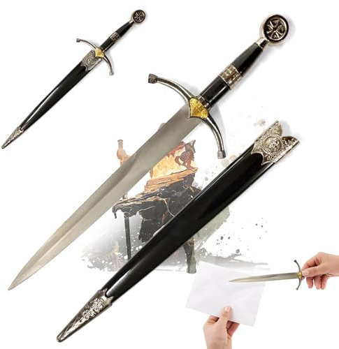 SwordsAndMore Mittelalterlicher Brieföffner, Ritterschwert 31cm, Miniaturschwert & coole Gagdets für Büro Schreibtisch Zubehör & Deko Büro