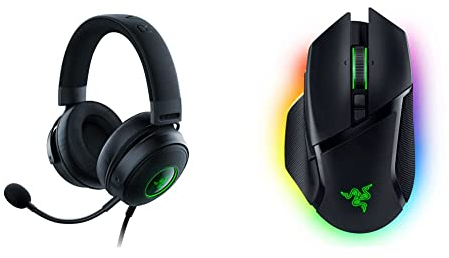 Razer Kraken V3 - Casque Gaming USB Filaire Chroma RGB Noir & Basilisk V3 - Souris Gaming Filaire Noir