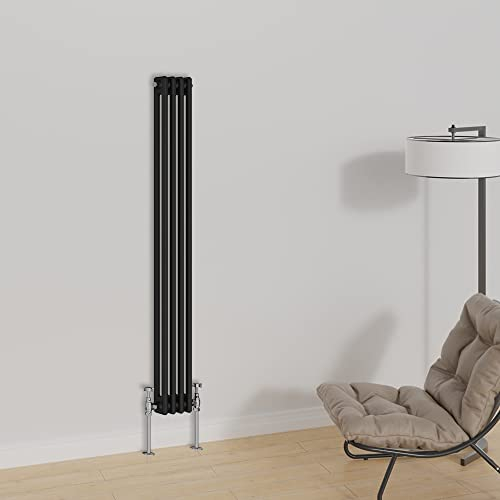Warmehaus Radiador vertical tradicional de diseño de columna, 1500 x 200 mm, doble panel de hierro fundido, color negro