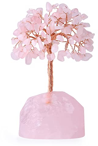 XIANNVXI Rose Quartz Tree Pink Crystal Tree of Life Ornament Reiki Healing Money Tree Pink Room Decor Desk Ornament