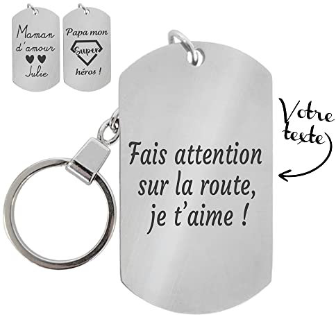 KDO MAGIC - Porte-clés personnalisable - Porte-clef métal personnalisé - Texte gravé - Acier inoxydable - Cadeau fête des mères et pères, anniversaire, Noël (Modèle Texte)