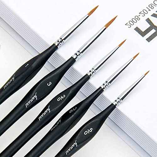 Kolinsky Sable Brushes, Fuumuui 5pcs Fine Tip Sable Detail Paint Brushes with Ergonomic Triangular Handle Perfect for Watercolor Acrylic Gouache Ink Painting, Models