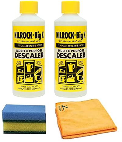 Big-K | 400ml Multi-Purpose Descaler With 1x Microfiber Cloth & 2x Cleaning Sponge | For Appliances, Sinks, Taps, Tiles and Any Surfaces | Pack of 2