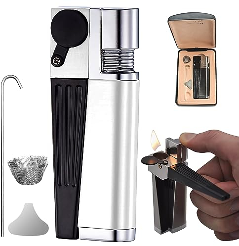 OneNine Tragbares Hitter Feuerzeug, 2-in-1 Metallfeuerzeug mit Drehbarem Rohr, Faltbares Feuerzeug mit Offener Flamme, Geschenke für Männer, (B) Silber