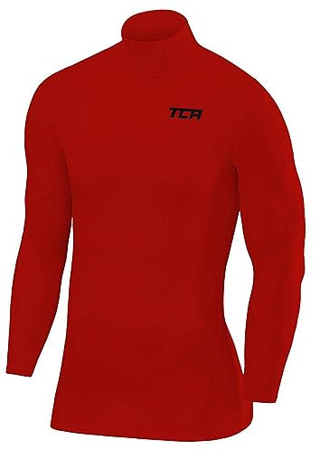 TCA Men's SuperThermal Compression Base Layer Football Running Top Long Sleeve Thermal - Mock Neck - Team Red, M