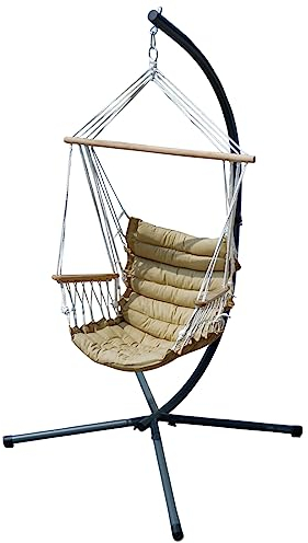 ALEOS. Design Hängesessel mit Metall Gestell komplett inkl. Ketten und Karabiner Outdoor - Metallgestell mit Hängestuhl - Hängesitz mit Ständer Gartenmöbel, Farbe:Braun