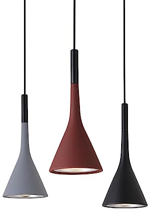Modern Esstisch Pendelleuchte Schwarz Rot Grau Metall Aluminium-schirm Esszimmerleuchte E27 3-flammig Runde Decke Höhenverstellbar Hängelampe Industriell Dekorativ für Küche Wohnzimmer Büro, 30*150cm
