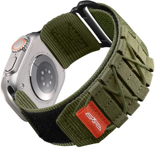 Bandletic Cinturino Nylon Compatibile con Apple Watch Ultra/Ultra 2 49mm 45mm 44mm 42mm, per Sport Outdoor iWatch Series 9 8 7 6 5 4 3 2 1, S-Verde