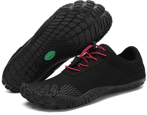 SAGUARO Barfußschuhe Herren Barfussschuhe Damen Barfuss Schuhe Outdoor Zehenschuhe Leicht Fitnessschuhe Traillaufschuhe mit Breite Zehenbox Lakritz, Gr.43 EU