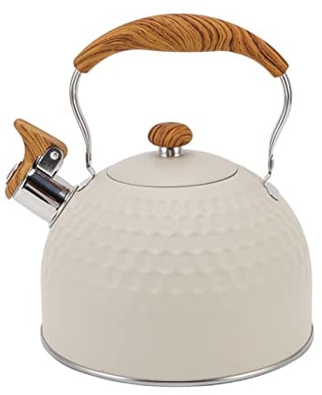 Bouilloire sifflante 2.5L, Bouilloire sifflante en acier inoxydable en beige, Théière sifflante intelligente Pour utilisation sur les plaques de cuisson électriques, les cuisinièr