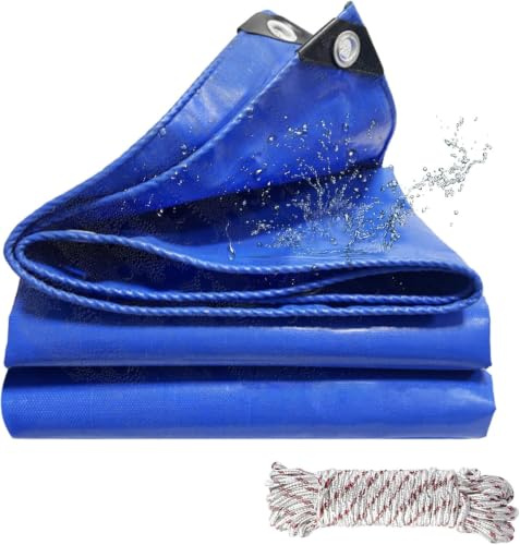 Jianyana Lonas, PVC Lona Impermeable Exterior con Ojales, 1x2 m, 440 g/m² Lona Remolque Lona Piscina, Anti-UV, Resistencia al Desgarro, Diez Metros de Cuerda, Azul