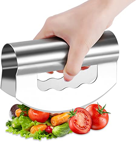 Viitech Hachoir à salade avec couvercle de protection, couteaux à hacher portatifs en acier inoxydable avec double lame pour laitue et légumes, outil de cuisine facile à hacher les légumes pour la