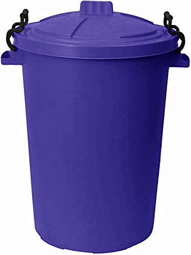 50L Litre Large Heavy Duty Plastic Clip on Lid Dustbin with 42L Litre Flexi Tub Robust Flexi Muck Bucket Garden Home Tub Animal Feed Storage Garbage Waste Bin Indoor Outdoor Uses (Purple, 50L Bin)