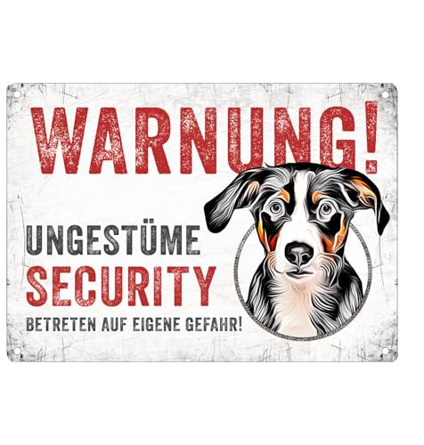 Cadouri Hunde-Warnschild 'Ungestüme Security' mit Appenzeller Sennenhund┊UV-beständig┊Türschild mit Hundemotiv 28 x 20 cm┊tolle Geschenkidee für Hundebesitzer