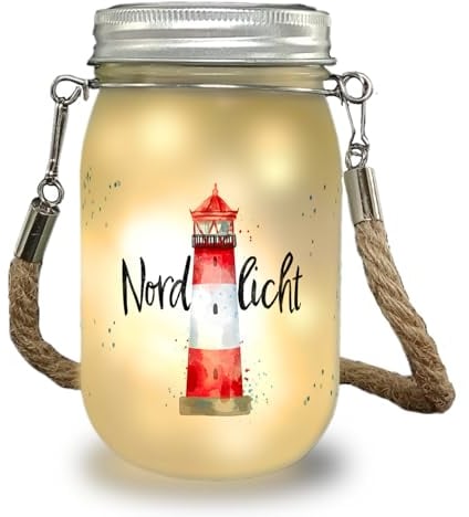 speecheese Leuchtturm Solarlicht mit Spruch Nordlicht ein schönes Dekolicht für die Terrasse Solar Dekolampe Einmachglas Nordsee Frauen Dekoration Küsten Nordlicht Wasser Meer kreativ