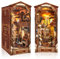 Quanquer Kit de Coin de Livre à Faire soi-même, Puzzle 3D avec Meubles et LED, kit de Maison Miniature, bibliothèque, décoration de Maison de poupée en Bois, Cadeau créatif pour Anniversaire, Noël, S