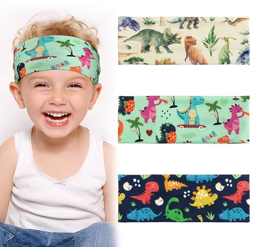 3pcs Bandeaux Large Cheveux Garçon Headband Serre Tête Élastique Forme Dinosaure Dessin Animé Bandeau de Course Yoga Sport Accessoires de Coiffure Maquillage pour Filles Garçons