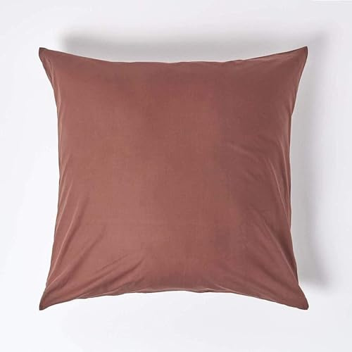 HOMESCAPES Chocolate Brown Pure Egyptian Cotton Euro Size Pillowcase 60 x 60 cm 200 TC 400 Thread Count Percale Equivalent Large Square Pillow Case with Zip Pack of 2