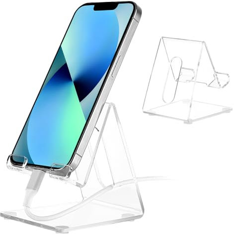 WADORN 2 Stück Handyhalter Aus Acryl, Klarer Acryl Handy-Ständer Für Den Schreibtisch Transparentes Handy Für Den Schreibtischständer, 85x71x89 mm