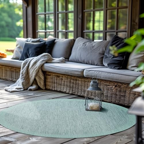 Outdoor Teppich Rund,Terrasse Balkon Garten Küchenteppich Einfarbiges Design Wetterfest Flachgewebe Sisal Look Waschbarer Teppich, Größe: 160 cm Rund, Farbe: Blau