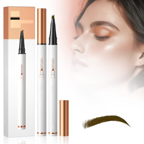 Wasserdichter 3D Augenbrauenstift mit 4 Gabelspitzen, 2024 Neuest Wasserfest Brauenstift Flüssiger Tattoo Augenbrauenstift Definieren Sie einen hochnatürlichen Make-up (1, Dunkler Kaffee)
