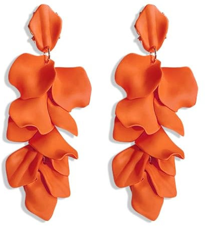 WATEFOER Pendientes Largos de Acrílico Con Pétalos de Rosa - Florales Exagerados Con Borla para Mujer y Niña - Regalos de Cumpleaños para San Valentín (Naranja)