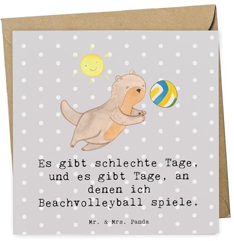 Mr. & Mrs. Panda Deluxe Karte Beachvolleyball - Geschenk, Hobby, Klappkarte, Glückwunschkarte, Einladungskarte, Danke, Volleyballturnier,