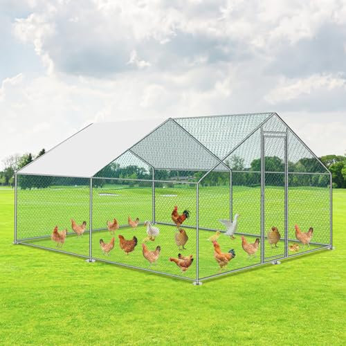 ISOISL Hühnerstall Freilaufgehege,Freilaufgehege Kaninchen Verzinktem Stahl,Outdoor Hühnerhaus Spitzdach mit Schloss und Wasserdichtes PE Gewebe, für Hühner, Kleintiere & Pflanzen (3x4x2m)