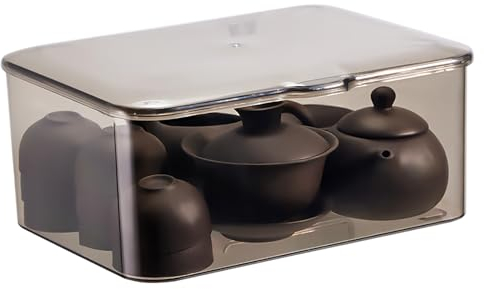 Boîte de Rangement pour Service à thé, Organisateur Transparent de Grande capacité, Tasse à thé Anti-poussière, Récipient de Théière avec Couvercle