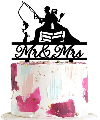 Gone Fishing Wedding Cake Topper - Fisherman and Reading Girl - Bridal Shower/Anniversary Cake Decoration